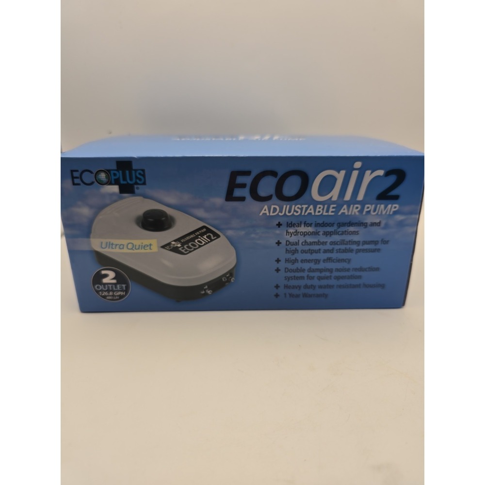 ECOPLUS ECO AIR 2 ADJUSTABLE AQUARIUM PUMP 2 OUTLET 126.8 GPH  3 WATT HYDROPONIC